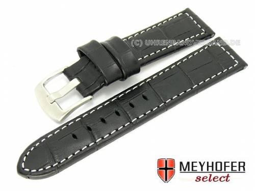 Uhrenarmband -Cartagena- 20mm schwarz Alligator-Optik Leder von MEYHOFER (Schlie�enansto� 18 mm) - Bild vergr��ern 