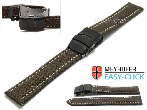 Meyhofer EASY-CLICK Uhrenband -Huron- 22mm dunkelbraun Textil-Look helle Naht mit Faltschlie�e (Schlie�enansto� 20 mm) - Bild vergr��ern 