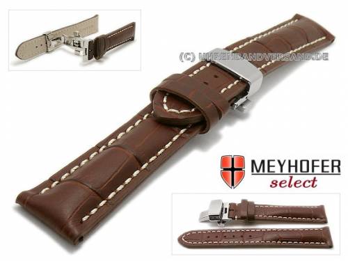 Uhrenarmband -Layton- 20mm dunkelbraun Leder Alligator-Pr�g. Butterflyfaltschlie�e von MEYHOFER (Schlie�enansto� 18 mm) - Bild vergr��ern 