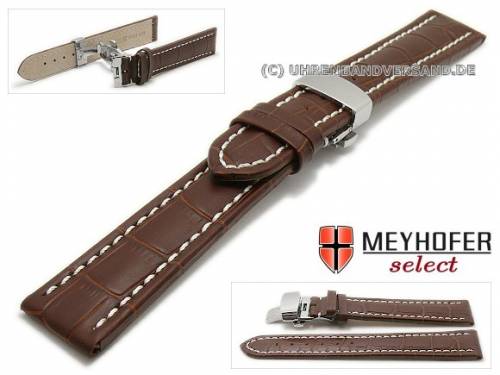 Uhrenarmband XL -Treffurt- 22mm dunkelbraun Leder Alligator-Pr�g. Butterflyfaltschlie�e MEYHOFER (Schlie�enansto� 20 mm) - Bild vergr��ern 