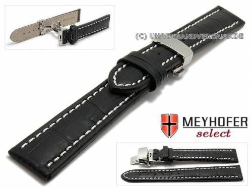 Uhrenarmband XL -Treffurt- 24mm schwarz Leder Alligator-Pr�gung Butterflyfaltschlie�e MEYHOFER (Schlie�enansto� 22 mm) - Bild vergr��ern 