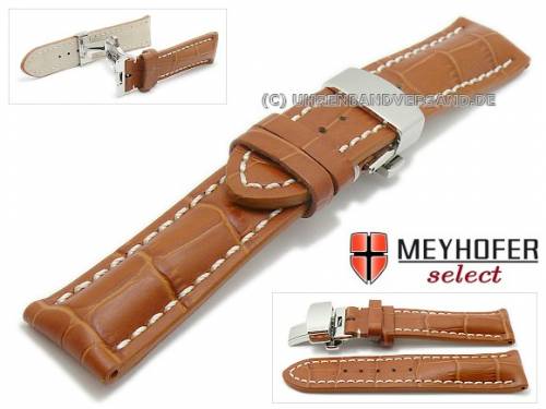 Uhrenarmband XS -Pirmasens- 22mm hellbraun Leder Alligator-Pr�gung Butterflaltschlie�e MEYHOFER (Schlie�enansto� 20 mm) - Bild vergr��ern 
