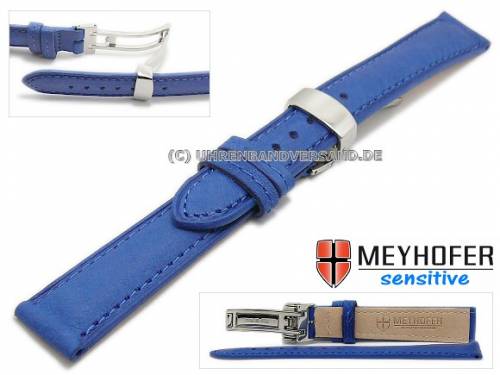 Uhrenarmband -Amiens- 14mm mittelblau Kalbleder genarbt mit Faltschlie�e von MEYHOFER (Schlie�enansto� 12 mm) - Bild vergr��ern 