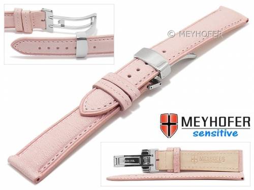 Uhrenarmband -Amiens- 14mm rosa Kalbleder genarbt mit Faltschlie�e von MEYHOFER (Schlie�enansto� 12 mm) - Bild vergr��ern 