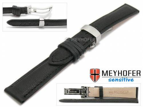 Uhrenarmband -Amiens- 16mm schwarz Kalbleder genarbt mit Faltschliee von MEYHOFER (Schlieenansto 14 mm) - Bild vergrern 