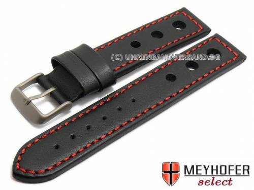 Uhrenarmband -Louisville- 18mm schwarz mit Titanschlie�e Racing-Look rote Naht von MEYHOFER (Schlie�enansto� 18 mm) - Bild vergr��ern 