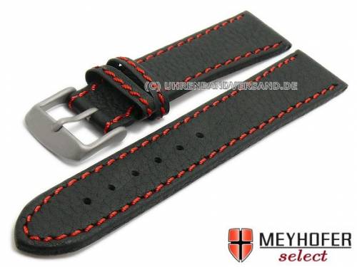 Uhrenarmband -Alicante- 20mm schwarz mit Titanschlie�e rote Naht von Meyhofer (Schlie�enansto� 18 mm) - Bild vergr��ern 