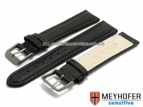 Uhrenarmband -Leipzig- 22mm schwarz Leder genarbt abgen�ht mit Titanschlie�e von Meyhofer (Schlie�enansto� 20 mm) - Bild vergr��ern 