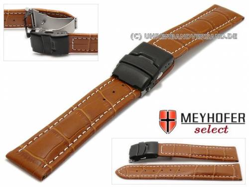 Uhrenarmband -Singapur- 20mm hellbraun Leder Alligator-Pr�gung schwarze Faltschlie�e MEYHOFER (Schlie�enansto� 18 mm) - Bild vergr��ern 