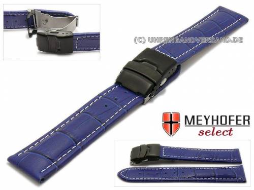 Uhrenarmband -Singapur- 24mm k�nigsblau Leder Alligator-Pr�gung schwarze Faltschlie�e MEYHOFER (Schlie�enansto� 22 mm) - Bild vergr��ern 