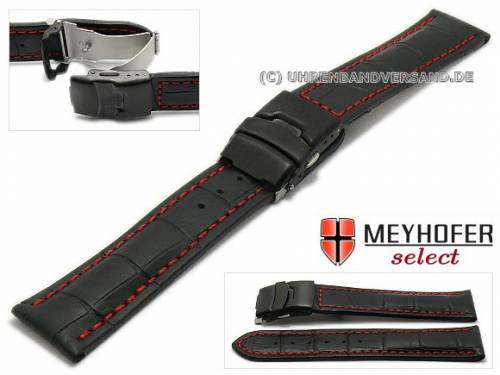 Uhrenarmband -Singapur- 24mm schwarz Leder Alligator-Pr�gung Faltschlie�e schwarz von MEYHOFER (Schlie�enansto� 22 mm) - Bild vergr��ern 