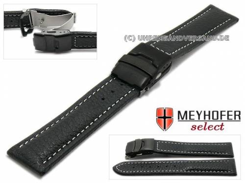 Uhrenarmband -Manila- 22mm schwarz Leder genarbt Faltschlie�e schwarz von MEYHOFER (Schlie�enansto� 20 mm) - Bild vergr��ern 
