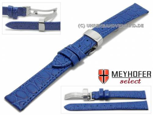 Uhrenarmband -Rotenburg- 14mm mittelblau Kalbleder Kroko-Pr�gung mit Faltschlie�e von MEYHOFER (Schlie�enansto� 12 mm) - Bild vergr��ern 