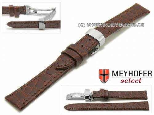 Uhrenarmband -Rotenburg- 14mm dunkelbraun Kalbleder Kroko-Pr�gung mit Faltschlie�e von MEYHOFER (Schlie�enansto� 12 mm) - Bild vergr��ern 