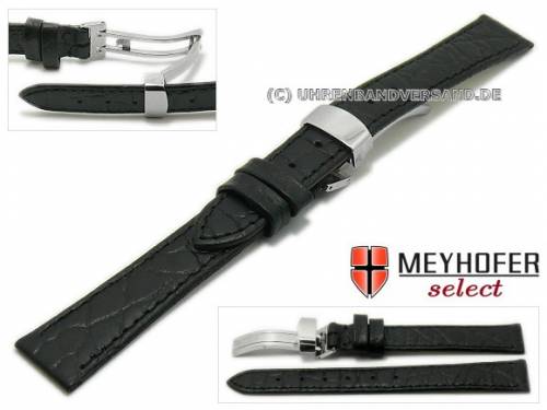 Uhrenarmband -Rotenburg- 16mm schwarz Kalbleder Kroko-Prgung mit Faltschliee von MEYHOFER (Schlieenansto 14 mm) - Bild vergrern 