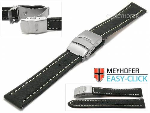 Meyhofer EASY-CLICK Uhrenarmband -Sahtu- 24mm schwarz Leder vegetabil helle Naht Faltschlie�e (Schlie�enansto� 22 mm) - Bild vergr��ern 