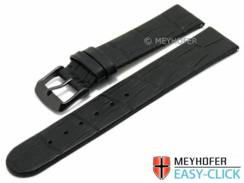 Meyhofer EASY-CLICK Uhrenarmband -Skeena- 20mm schwarz Leder Alligator-Pr�gung ohne Naht (Schlie�enansto� 20 mm) - Bild vergr��ern 