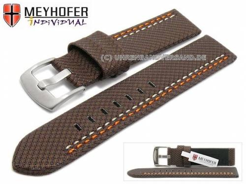 Uhrenarmband -Oldenburg- 20mm dunkelbraun Synthetik Textillook 2farbige Doppelnaht MEYHOFER (Schlie�enansto� 20 mm) - Bild vergr��ern 