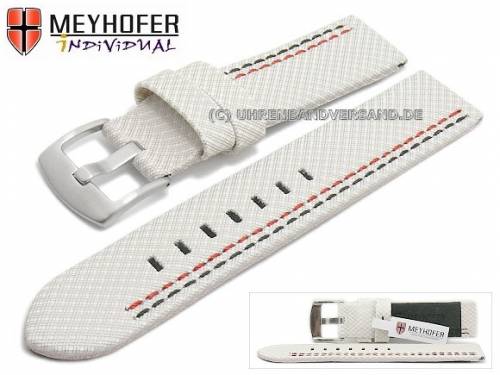 Uhrenarmband -Oldenburg- 24mm wei� Synthetik Textillook 2farbige Doppelnaht MEYHOFER (Schlie�enansto� 24 mm) - Bild vergr��ern 