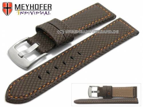 ABVERKAUF: Uhrenarmband -Riga- 22mm dunkelbraun Synthetik Textillook orange Naht von MEYHOFER (Schlieenansto 20 mm) - Bild vergrern 