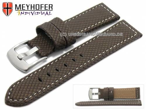ABVERKAUF: Uhrenarmband -Riga- 20mm dunkelbraun Synthetik Textillook helle Naht von MEYHOFER (Schlie�enansto� 18 mm) - Bild vergr��ern 
