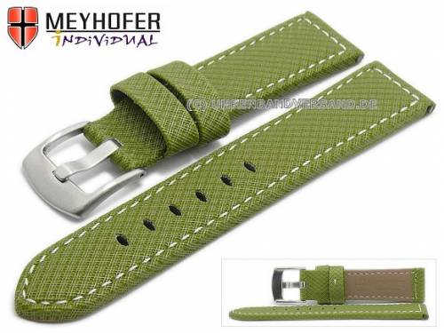 ABVERKAUF: Uhrenarmband -Riga- 24mm olivgr�n Synthetik Textillook helle Naht von MEYHOFER (Schlie�enansto� 22 mm) - Bild vergr��ern 