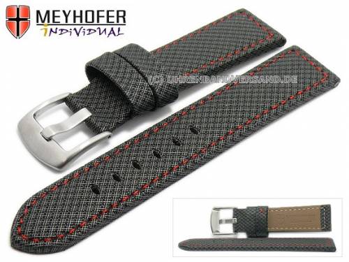 ABVERKAUF: Uhrenarmband -Riga- 24mm schwarz Synthetik Textillook rote Naht von MEYHOFER (Schlieenansto 22 mm) - Bild vergrern 