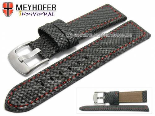 Uhrenarmband -Riga- 24mm schwarz Synthetik Textillook rote Naht von MEYHOFER (Schlieenansto 22 mm) - Bild vergrern 