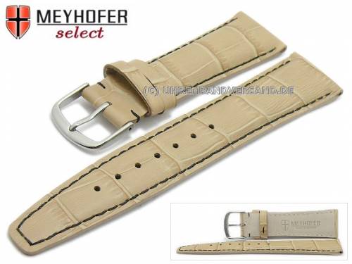 ABVERKAUF: Uhrenarmband -Savona- 22mm beige Leder Alligator-Pr�gung schwarze Naht von MEYHOFER (Schlie�enansto� 20 mm) - Bild vergr��ern 