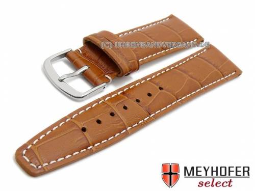 Uhrenarmband -Savona- 20mm hellbraun Leder Alligator-Pr�gung helle Naht von MEYHOFER (Schlie�enansto� 18 mm) - Bild vergr��ern 