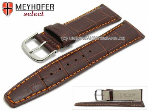 Uhrenarmband -Savona- 17mm dunkelbraun Leder Alligator-Pr�gung orangefarbene Naht von MEYHOFER (Schlie�enansto� 14 mm) - Bild vergr��ern 