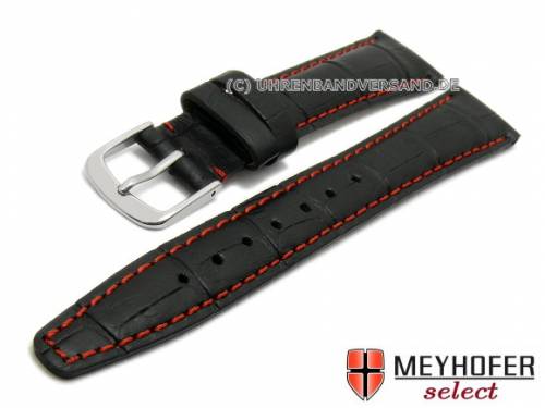 ABVERKAUF: Uhrenarmband -Savona- 17mm schwarz Leder Alligator-Pr�gung rote Naht von MEYHOFER (Schlie�enansto� 14 mm) - Bild vergr��ern 