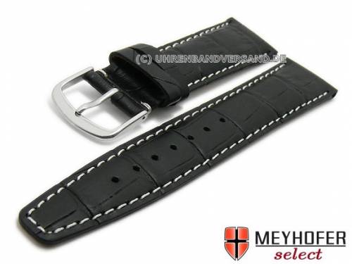 Uhrenarmband -Savona- 18mm schwarz Leder Alligator-Pr�gung helle Naht von MEYHOFER (Schlie�enansto� 16 mm) - Bild vergr��ern 