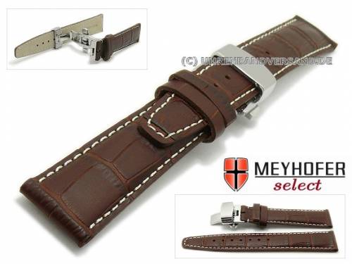 Uhrenarmband -Volvera- 21mm dunkelbraun Alligator-Pr�gung helle Naht mit Faltschlie�e MEYHOFER (Schlie�enansto� 18 mm) - Bild vergr��ern 