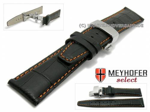 ABVERKAUF: Uhrband -Volvera- 18mm schwarz Alligator-Pr�gung orange Naht mit Faltschlie�e von MEYHOFER (Schlie�e 16 mm) - Bild vergr��ern 