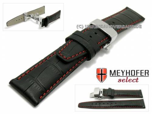ABVERKAUF: Uhrband -Volvera- 18mm schwarz Alligator-Pr�gung rote Naht mit Faltschlie�e von MEYHOFER (Schlie�e 16 mm) - Bild vergr��ern 