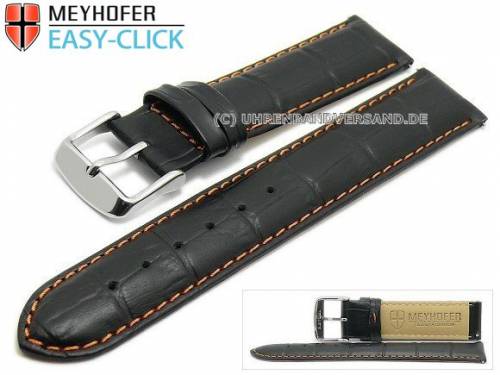 Uhrenarmband Meyhofer EASY-CLICK -Marseille Special- 20mm schwarz Alligator-Pr�gung orange Naht (Schlie�enansto� 20 mm) - Bild vergr��ern 