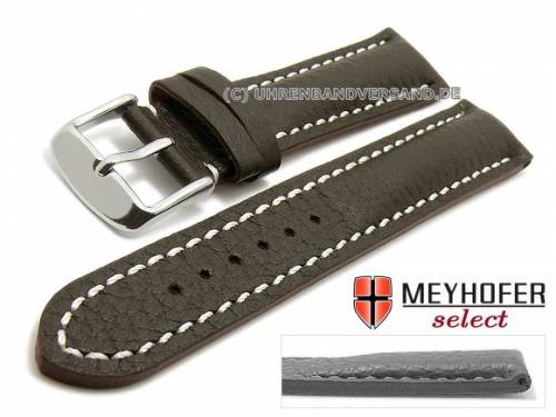 Uhrenarmband -Lanark- 17mm dunkelbraun Leder genarbt matt helle Naht von MEYHOFER (Schlieenansto 16 mm) - Bild vergrern 