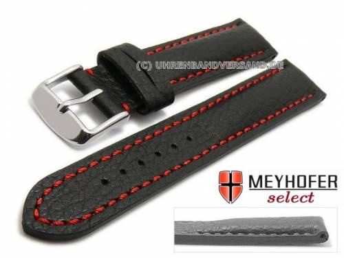 Uhrenarmband -Lanark- 21mm schwarz Leder genarbt matt rote Naht von MEYHOFER (Schlie�enansto� 20 mm) - Bild vergr��ern 