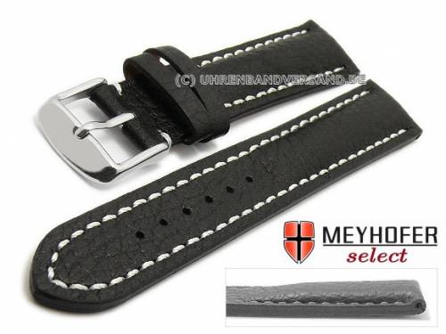 Uhrenarmband -Lanark- 21mm schwarz Leder genarbt matt helle Naht von MEYHOFER (Schlie�enansto� 20 mm) - Bild vergr��ern 