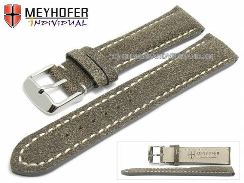 ABVERKAUF: Uhrenarmband -Tenay- 24mm antikschwarz Leder Antik-Look helle Naht von Meyhofer (Schlie�enansto� 20 mm) - Bild vergr��ern 