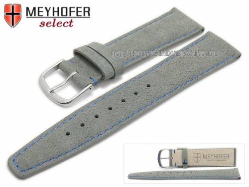 ABVERKAUF: Uhrenarmband -Fribourg- 18mm steingrau Leder velourartig blaue Naht von MEYHOFER (Schlie�enansto� 16 mm) - Bild vergr��ern 