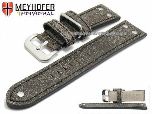 ABVERKAUF: Uhrenarmband -Ansbach- 22mm antikschwarz Leder Aviator-Look Naht schwarz von Meyhofer (Schlieenansto 20 mm) - Bild vergrern 