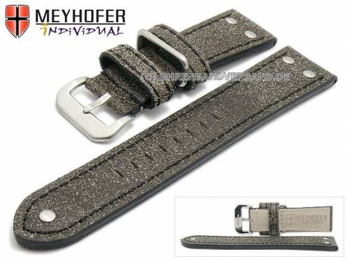 Uhrenarmband -Ansbach- 26mm antikschwarz Leder Aviator-Look Naht schwarz von Meyhofer (Schlieenansto 24 mm) - Bild vergrern 