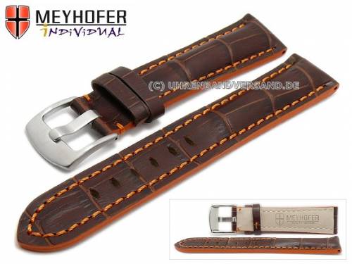 ABVERKAUF: Uhrarmband -Estero- 19mm dunkelbraun Leder Alligator-Pr�gung orange Naht von Meyhofer (Schlie�enansto� 18 mm) - Bild vergr��ern 