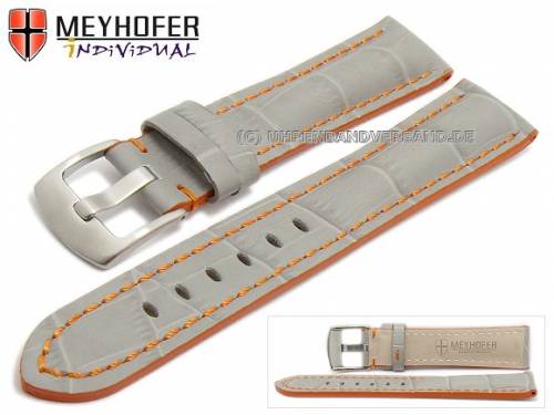 ABVERKAUF: Uhrenarmband -Estero- 17mm grau Leder Alligator-Pr�gung orange Naht von Meyhofer (Schlie�enansto� 16 mm) - Bild vergr��ern 