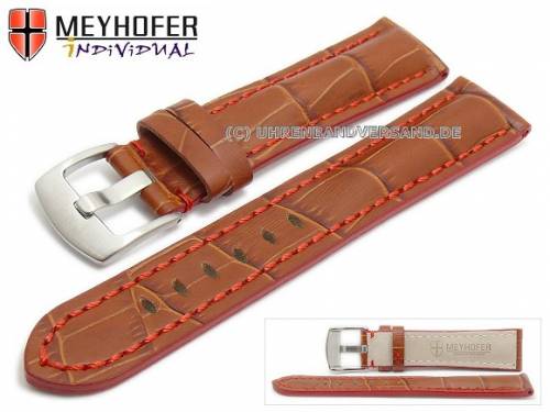 ABVERKAUF: Uhrenarmband -Estero- 19mm hellbraun Leder Alligator-Pr�gung rote Naht von Meyhofer (Schlie�enansto� 18 mm) - Bild vergr��ern 