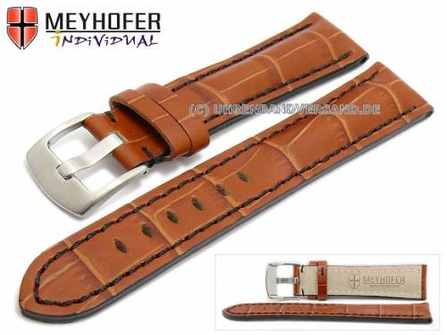 ABVERKAUF: Uhrarmband -Estero- 20mm hellbraun Leder Alligator-Pr�gung schwarze Naht von Meyhofer (Schlie�enansto� 18 mm) - Bild vergr��ern 
