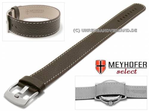 ABVERKAUF: Uhrenarmband -Oslo- 22mm dunkelbraun Leder genarbt helle Naht Durchzugsband von Meyhofer - Bild vergr��ern 