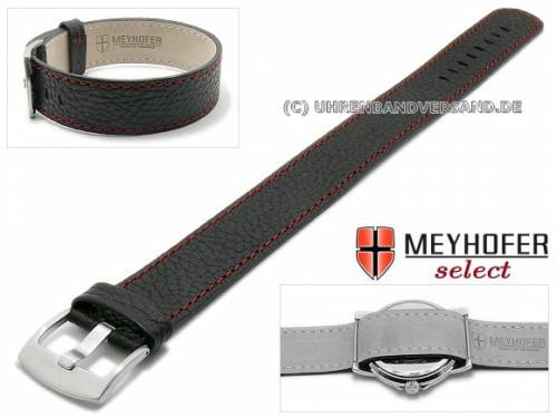 ABVERKAUF: Uhrenarmband -Oslo- 18mm schwarz Leder genarbt rote Naht Durchzugsband von Meyhofer - Bild vergr��ern 